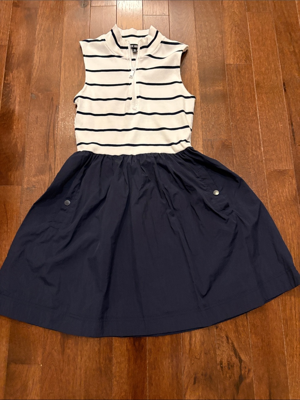 Steve Madden Navy and White Striped Sleeveless Fit-and-Flare Dress